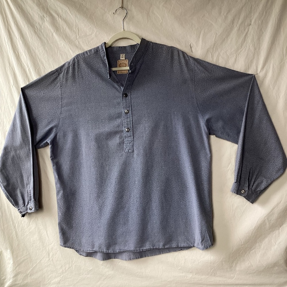 Wah Maker Frontier Henley Shirt Blue paisley LS Banded OG Western made in USA
